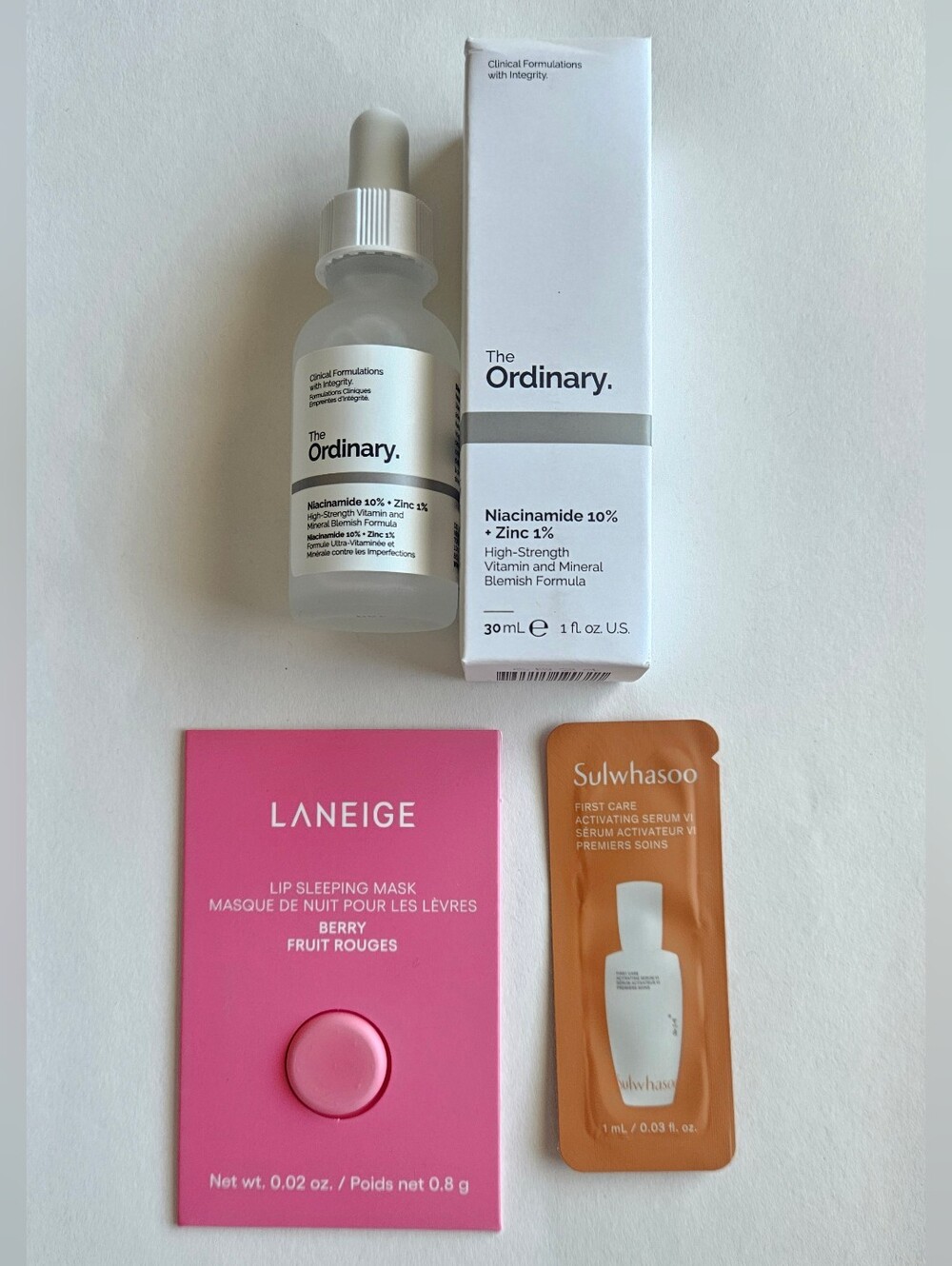 x3 NWT The Ordinary Niacinamide 10% + Zinc 1% Serum for Oily Skin Laneige Lip